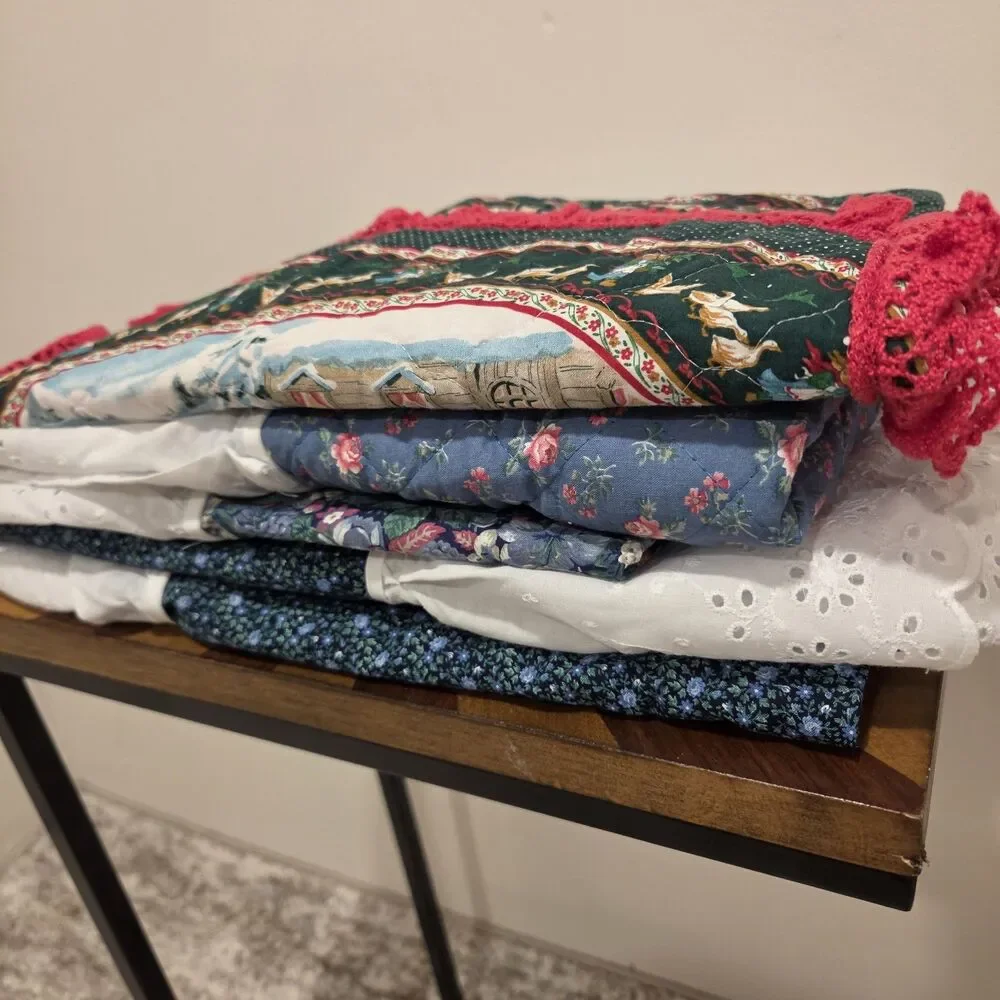 Vintage 80s 90s Lot Of 5 Pillow Cases Floral Lace Trim Cottagecore Grannycore